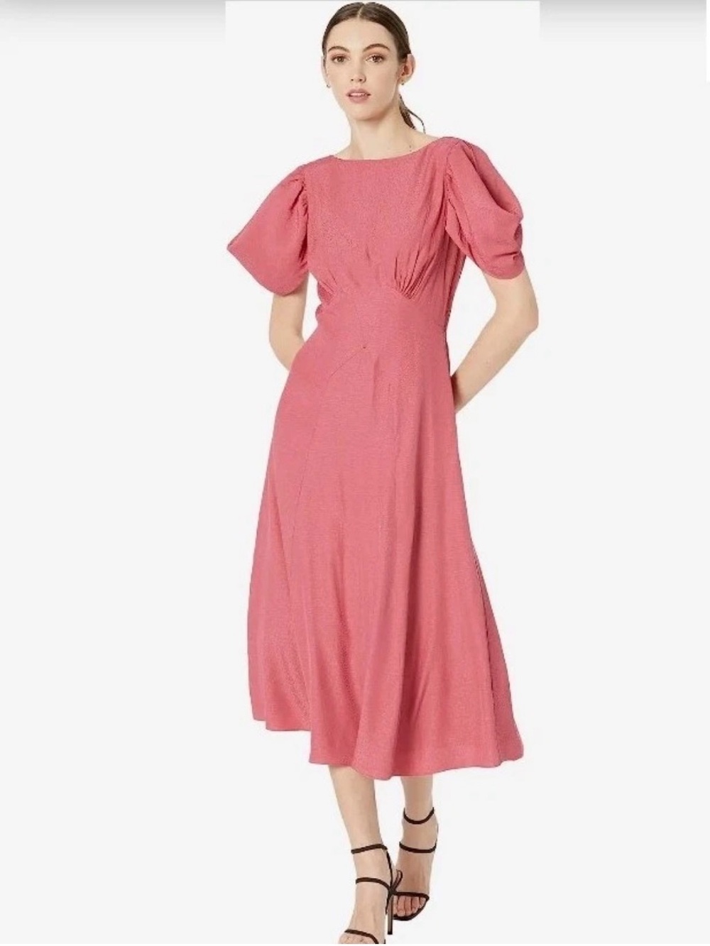 Ted Baker Pink Puff-Sleeve Midi Dress